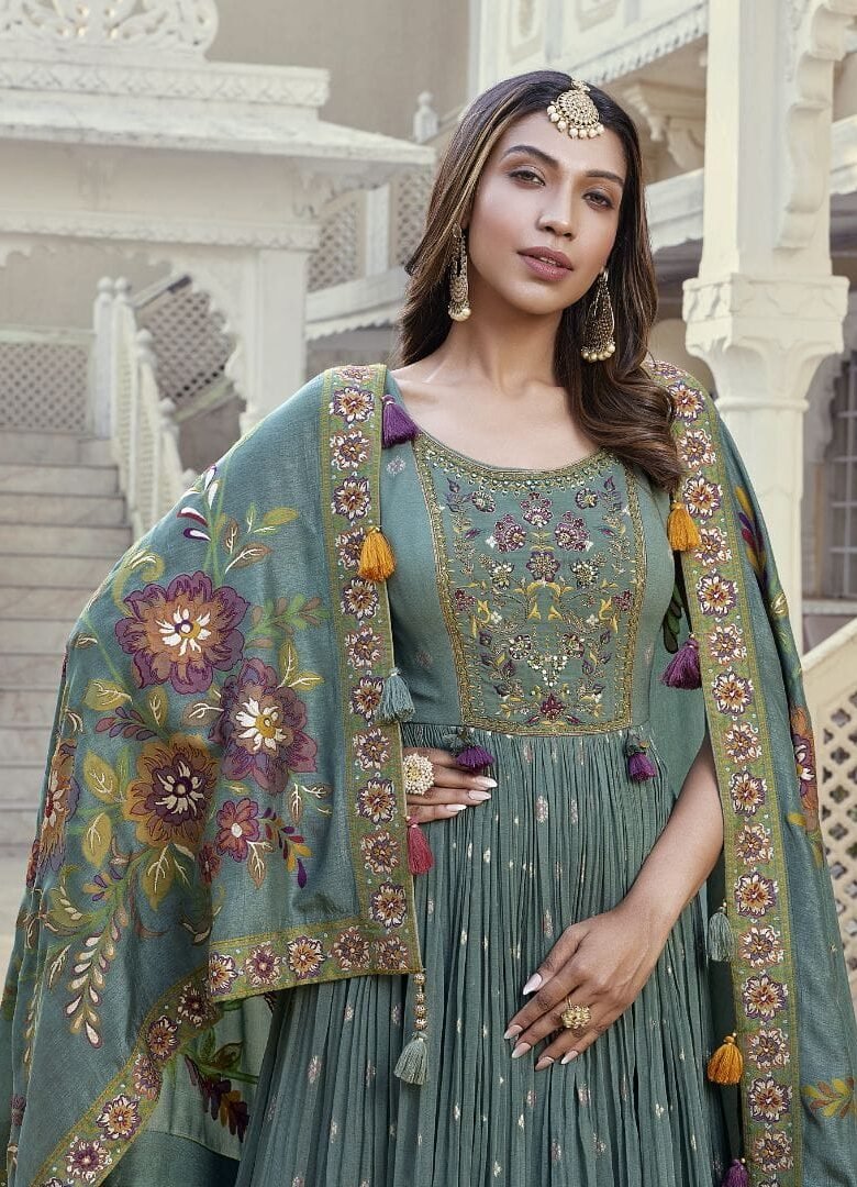 Green Embroidered Gown