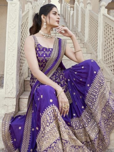 Purple Embroidered Gharara Suit