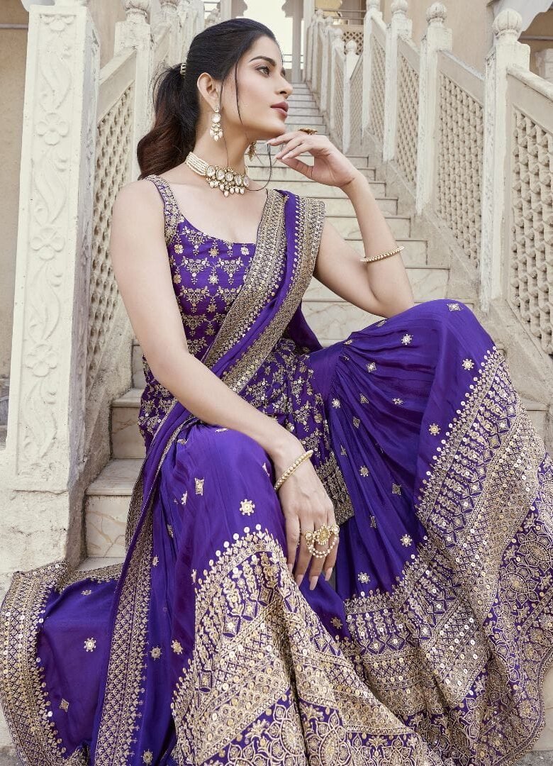 Purple Embroidered Gharara Suit