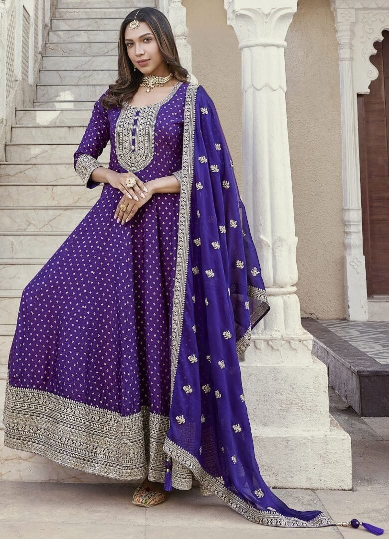 Purple Embroidered Gown