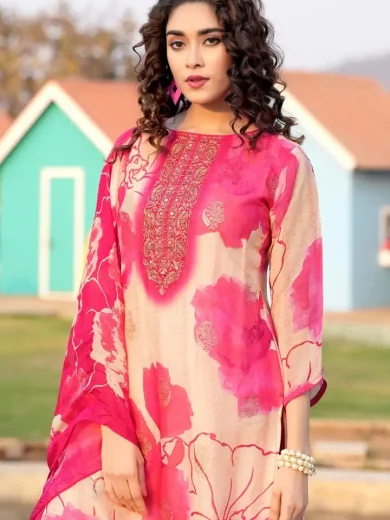 Pink Floral Kurta Set