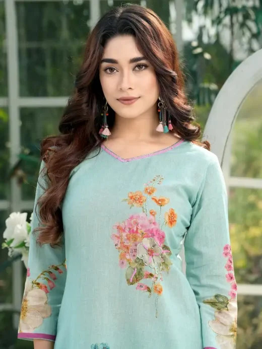 Turquoise Floral Kurta Set