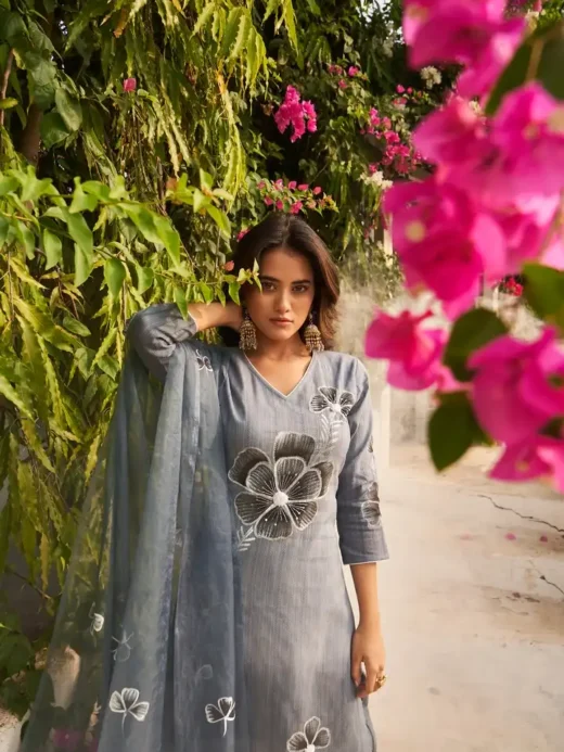 Grey Shaded Floral Kurta Set