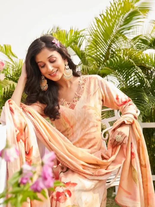 Peach Floral Kurta Set