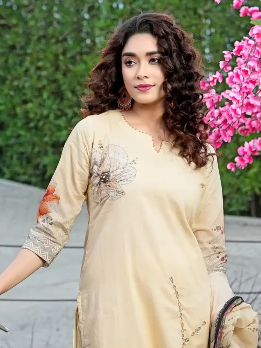 Beige-Black Kurta Set