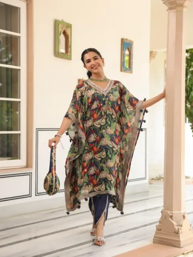 Navy Blue Kaftaan Dhoti Set