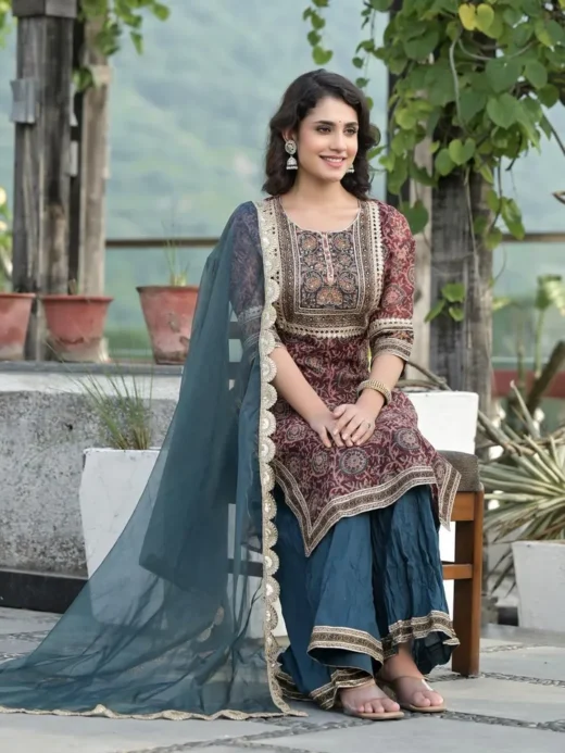 Maroon Chanderi Sharara Set