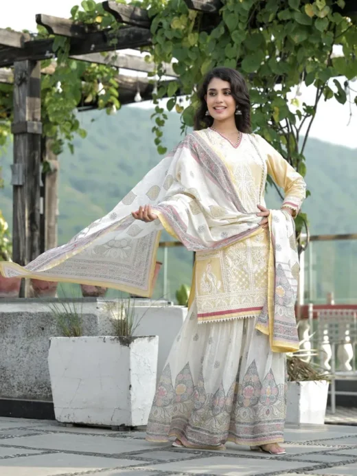 White and Yellow Cotton Kurta Set