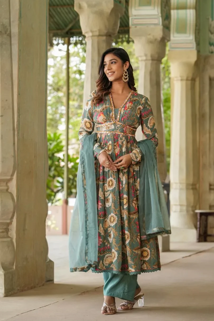 Green Crepe Anarkali - Image 3