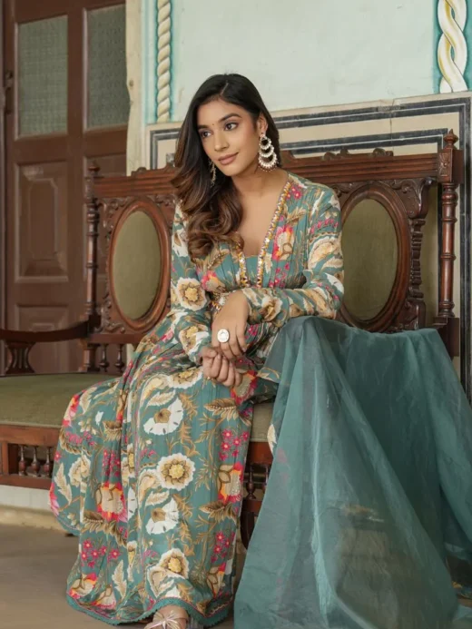 Green Crepe Anarkali