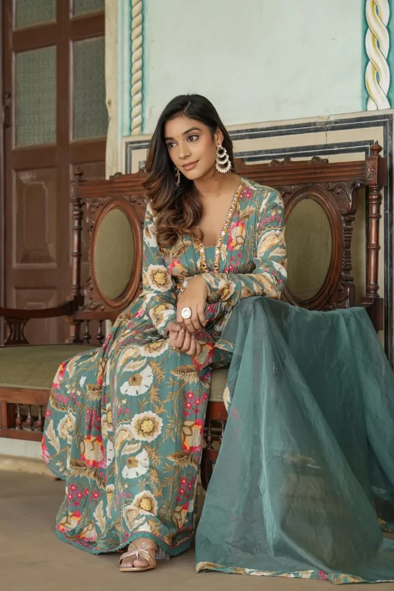 Green Crepe Anarkali