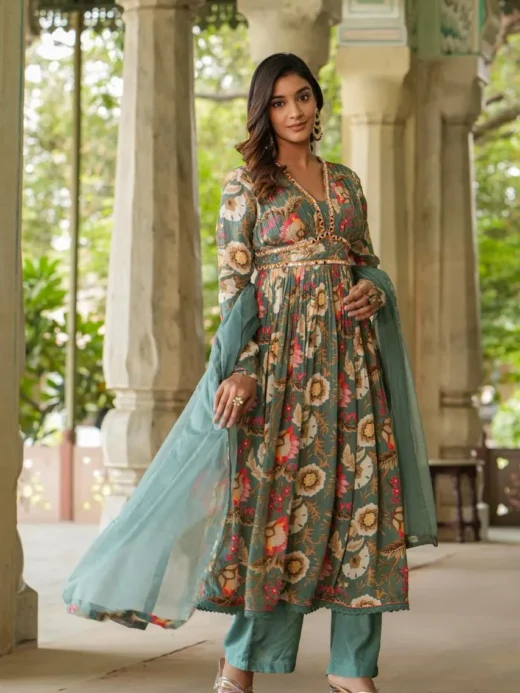 Green Crepe Anarkali