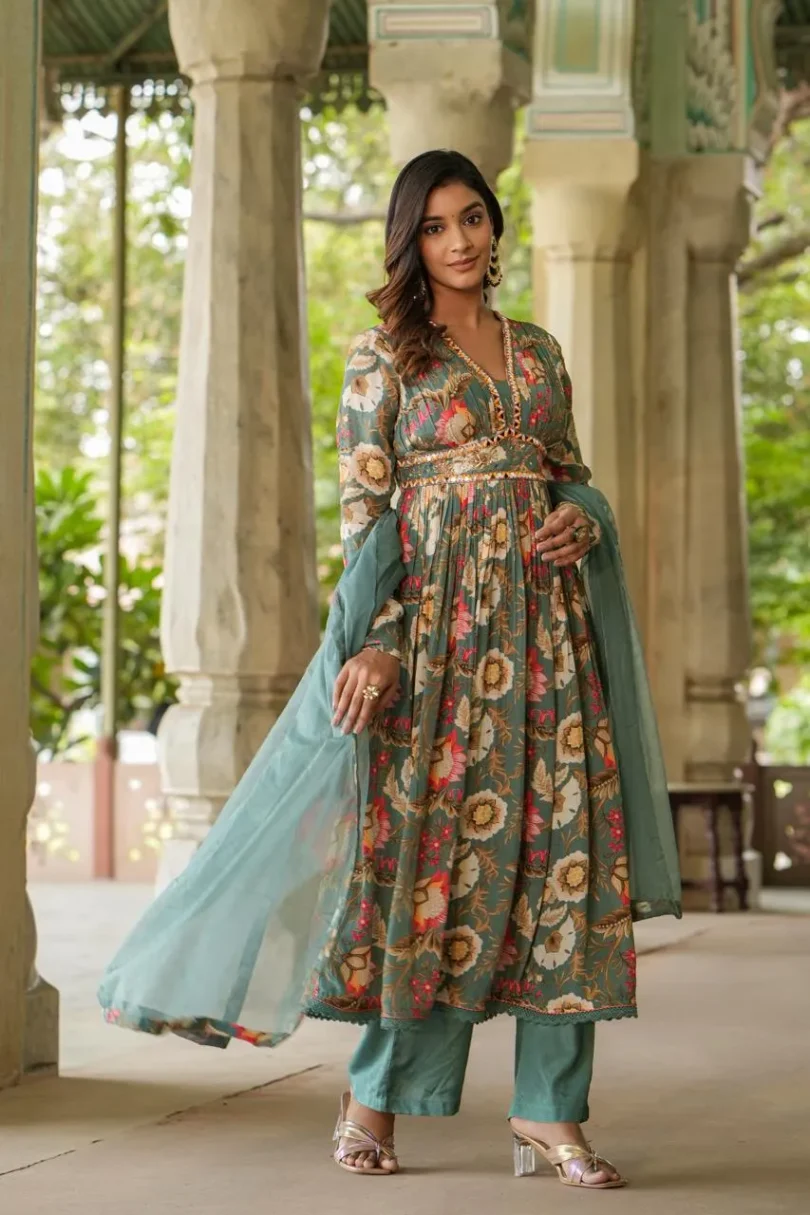 Green Crepe Anarkali