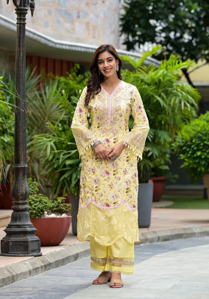 Yellow Floral Kurta Set - Image 2