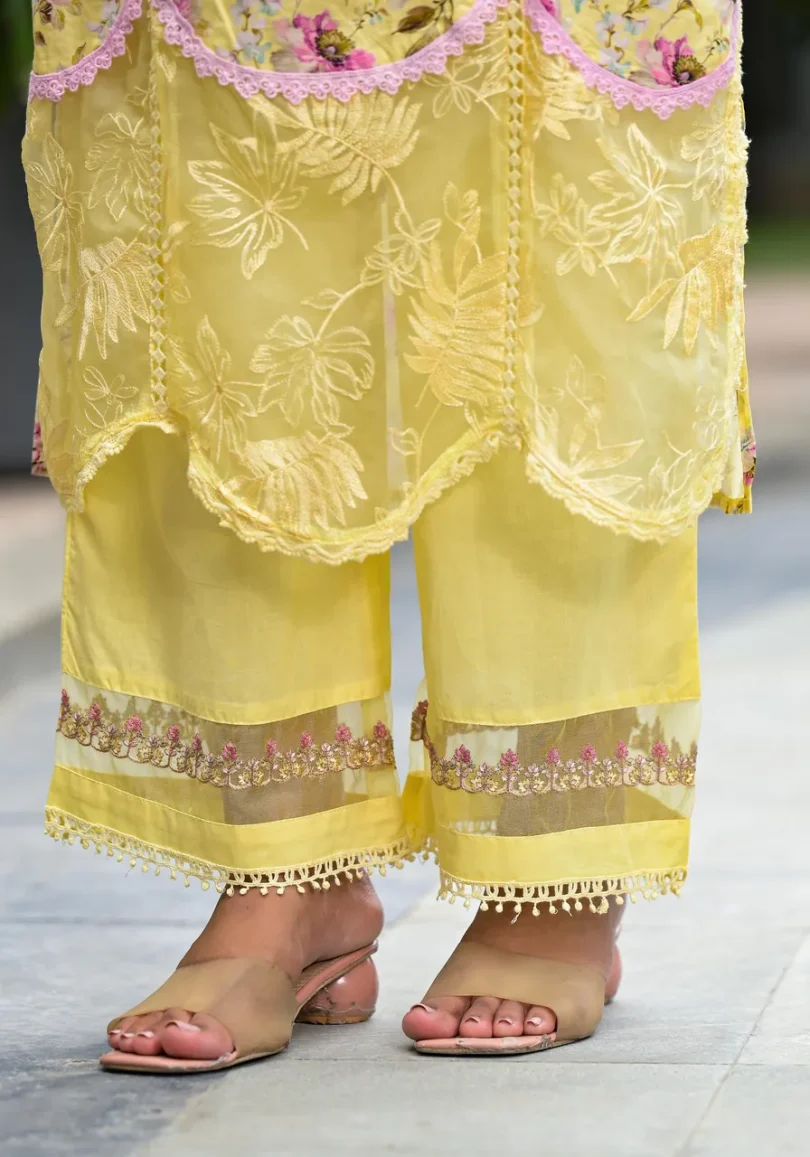 Yellow Floral Kurta Set - Image 3