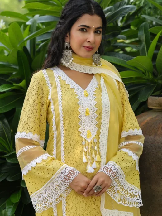 Embroidered Yellow Kurta Set