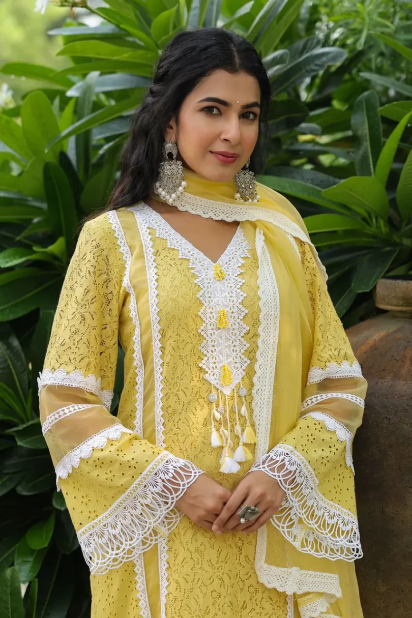 Embroidered Yellow Kurta Set