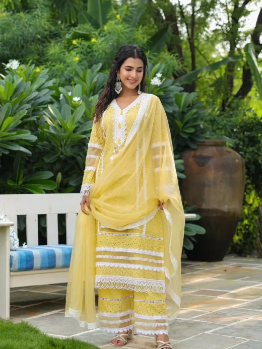 Embroidered Yellow Kurta Set