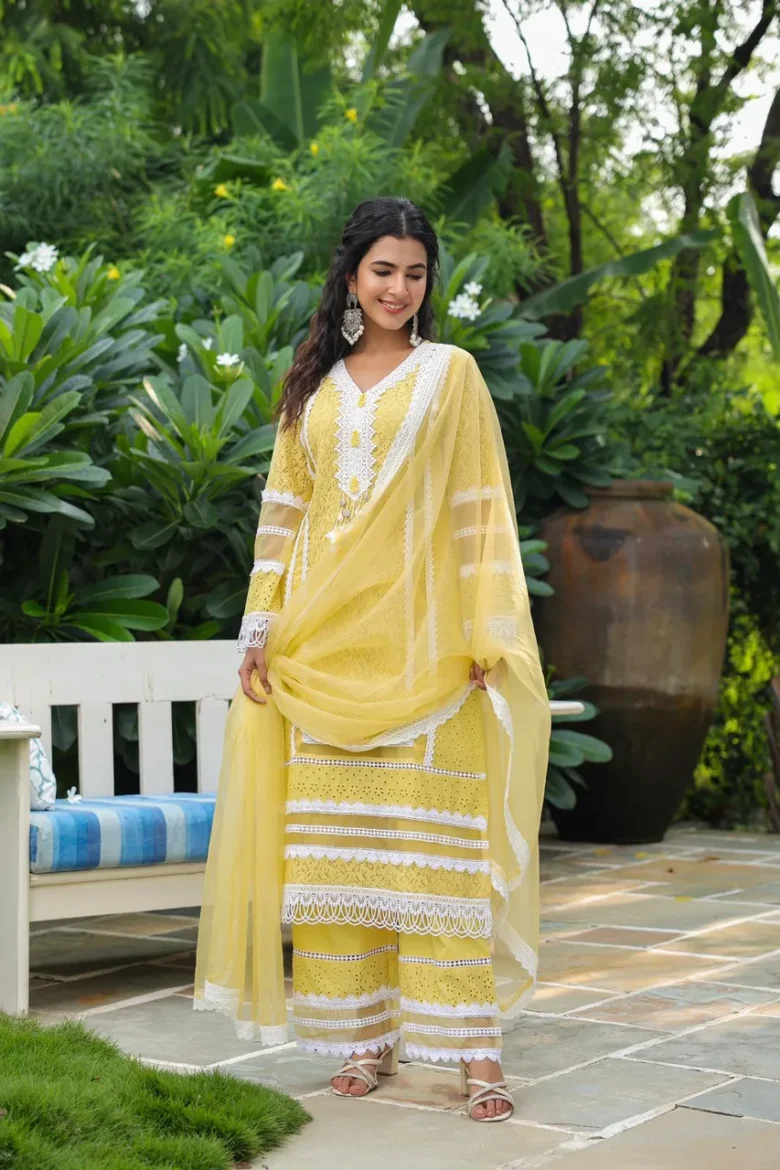 Embroidered Yellow Kurta Set