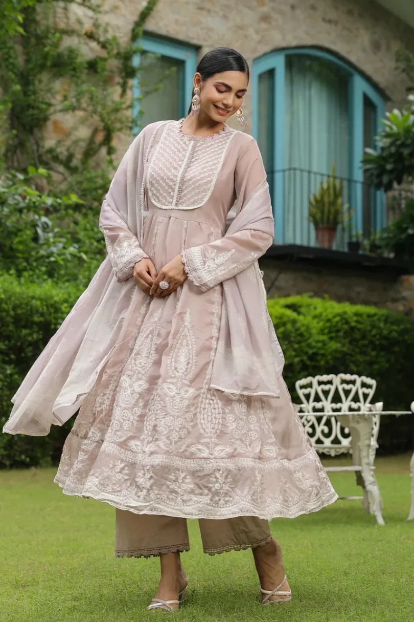 Dusty Pink Organza Anarkali