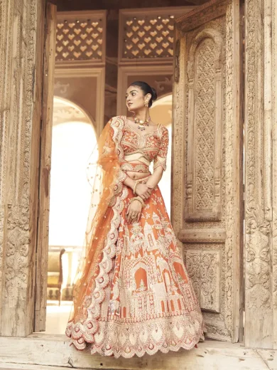 Rust Orange Bridal Lehenga - Image 3