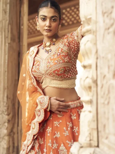 Rust Orange Bridal Lehenga - Image 4
