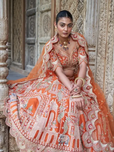 Rust Orange Bridal Lehenga - Image 5