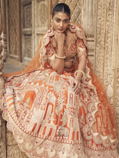 Rust Orange Bridal Lehenga - Image 6