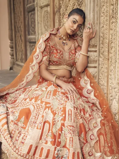 Rust Orange Bridal Lehenga - Image 7