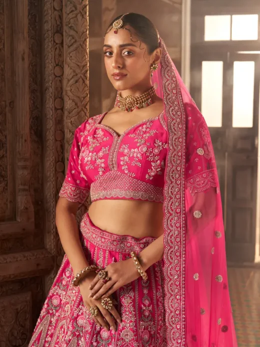 Rani Pink Cutwork Bridal Lehenga