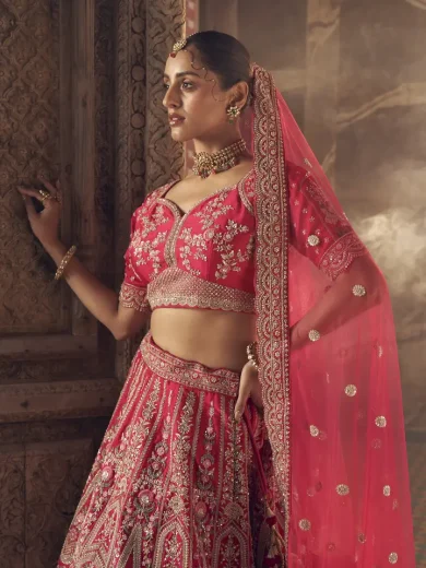 Rani Pink Cutwork  Bridal Lehenga - Image 3