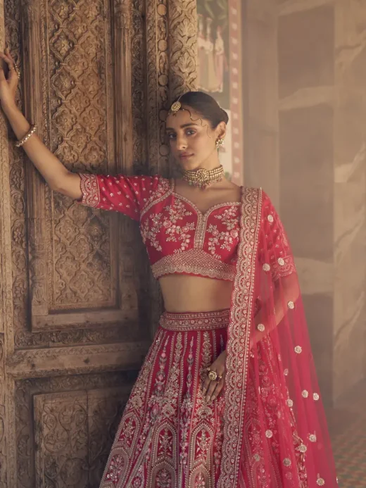 Rani Pink Cutwork Bridal Lehenga