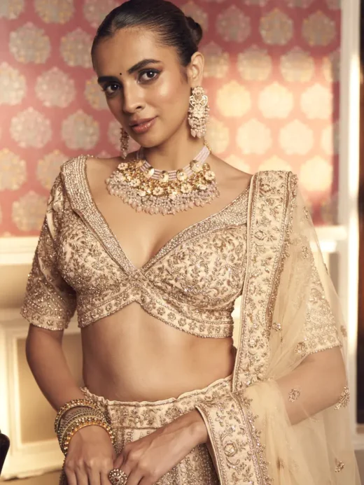 Gold Shimmer Zardosi Bridal Lehenga Set