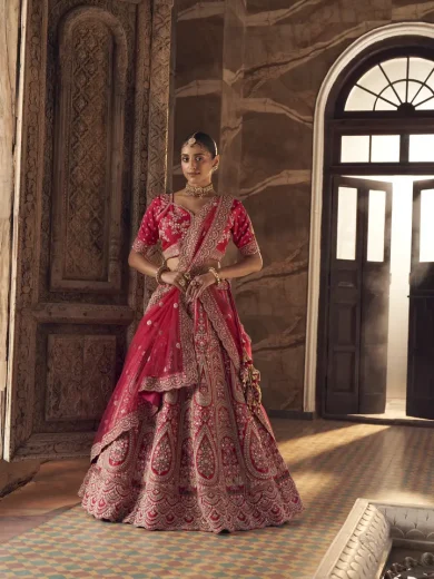 Rani Pink Cutwork  Bridal Lehenga - Image 4