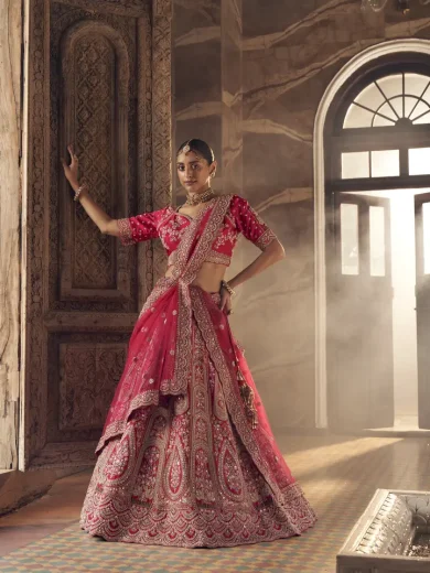 Rani Pink Cutwork  Bridal Lehenga - Image 5
