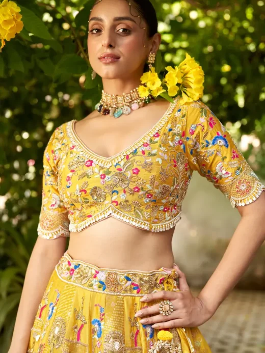 Yellow Raw Silk Lehenga