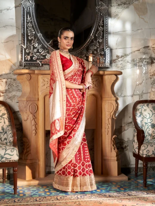 Red Bandhej Bridal Saree