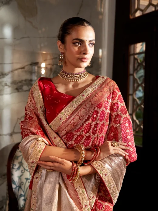 Red Bandhej Bridal Saree
