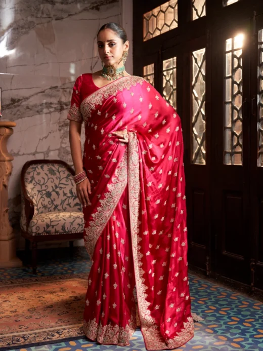 Rani Pink Satin Silk Saree