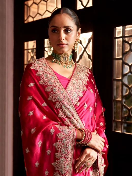 Rani Pink Satin Silk Saree