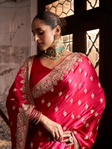 Rani Pink Satin Silk Saree