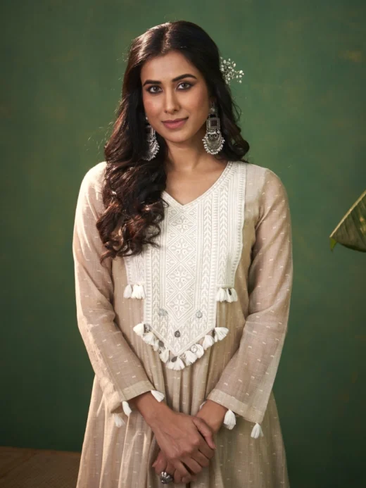 Beige Jamdani Kalidaar Set