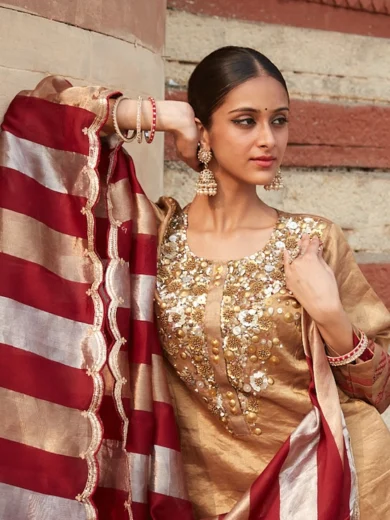 Gold Pure Tissue & Art Raw Silk Kalidaar Set - Image 4