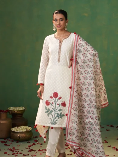 Offwhite Jackard & Liva, Gathered A Salwar Suit Set