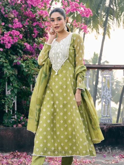 Green Jamdani & Cotton Kalidaar Set
