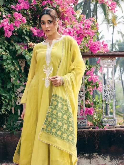 Yellow Jamdani & Cotton Kalidaar Set
