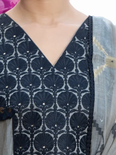 Grey Jamdani & Cotton Kalidaar Set - Image 6