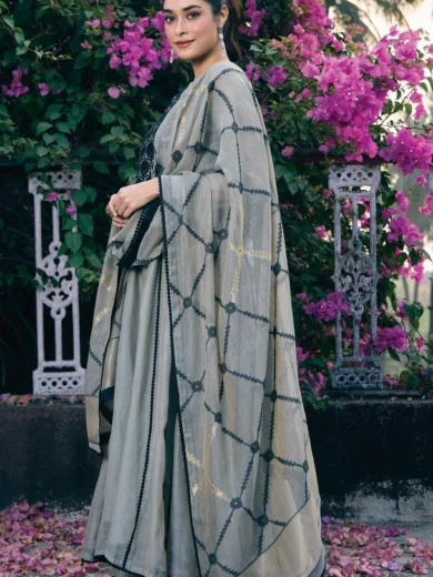 Grey Jamdani & Cotton Kalidaar Set - Image 4