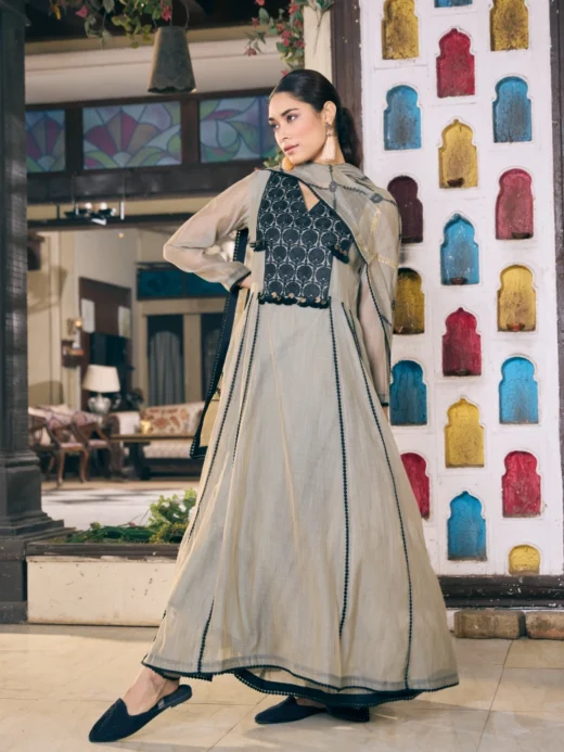 Grey Jamdani & Cotton Kalidaar Set