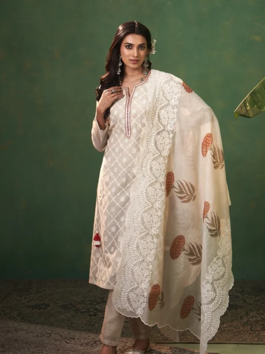 Chickoo Jamdani Straight Cut Salwar Set